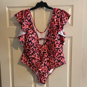 Leopard Printed One Piece Swimsuit with Sleeves